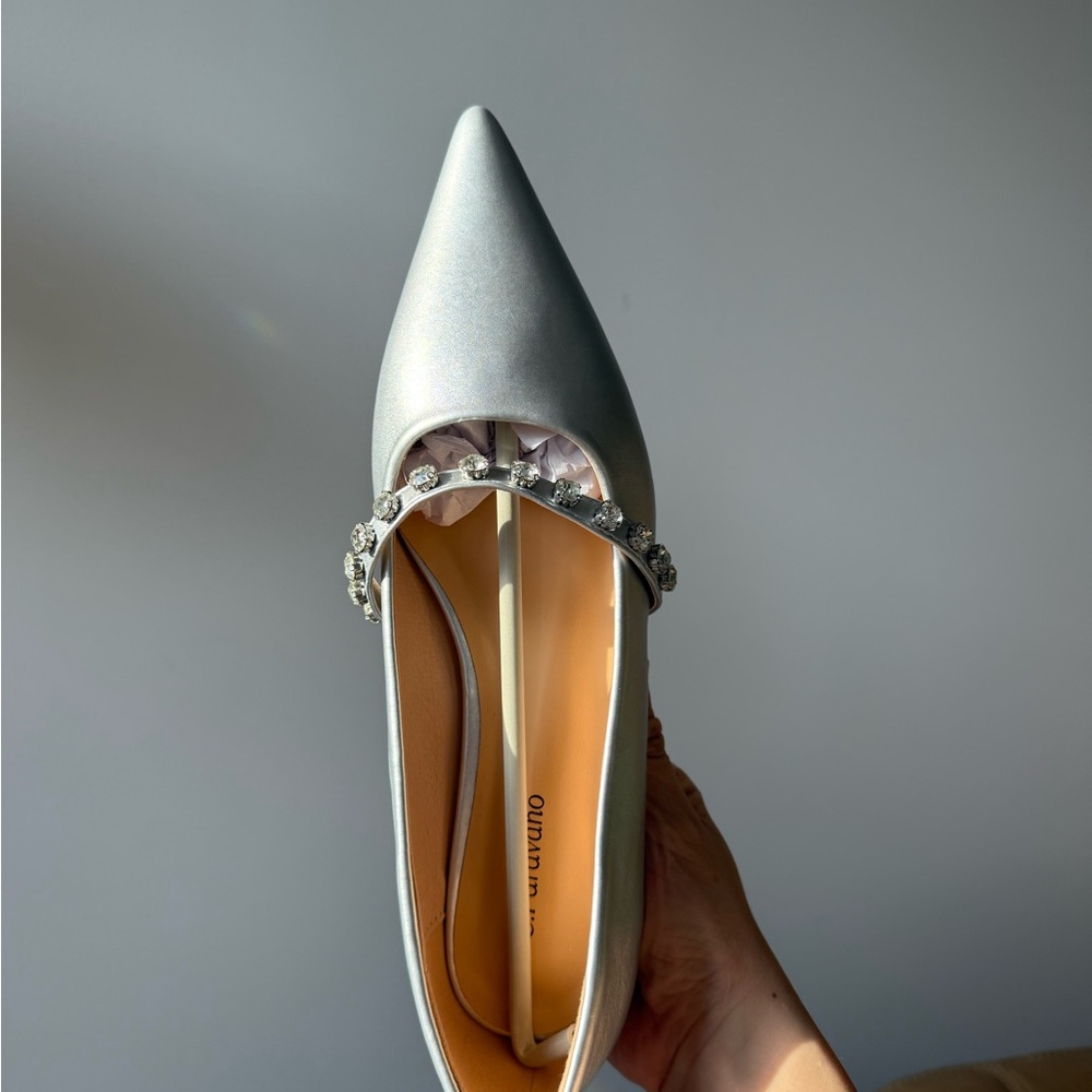 C. Paravano Silver Low Heel with Crystal Accents